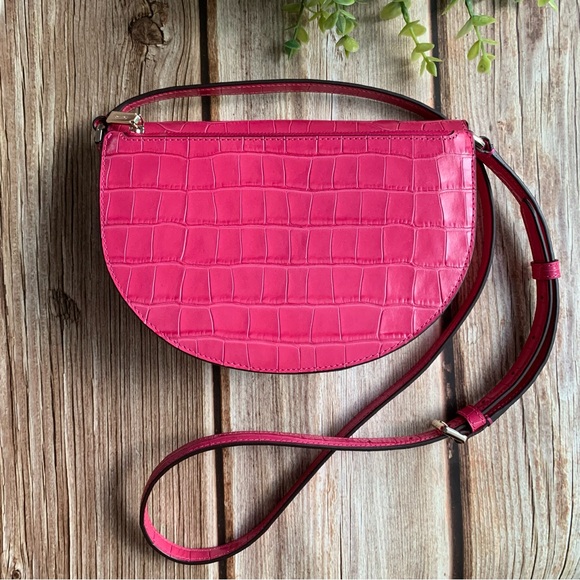 Kate Spade Luna Croc Embossed Crescent Crossbody Festive Pink - Picture 5 of 12